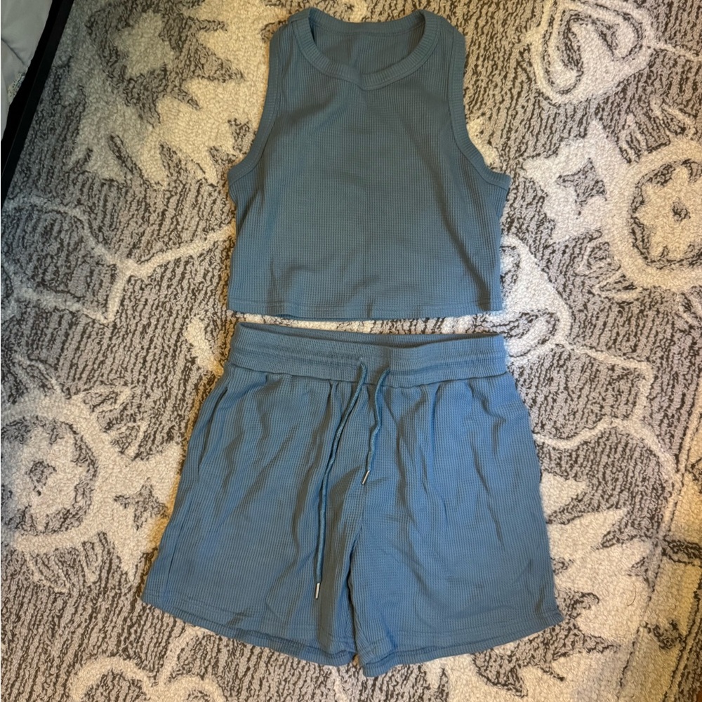 Blue Sleeveless Top and Shorts Set